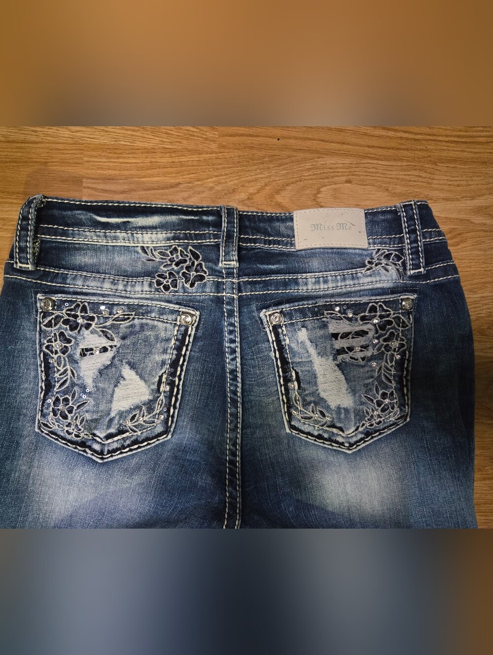 Miss Me Dark Blue Boot Cut Jeans with Embroidered Pocket